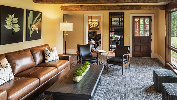 Elegant living room in The Farmhouse at Gervasi Vineyard, a cozy Thanksgiving retreat for guests.