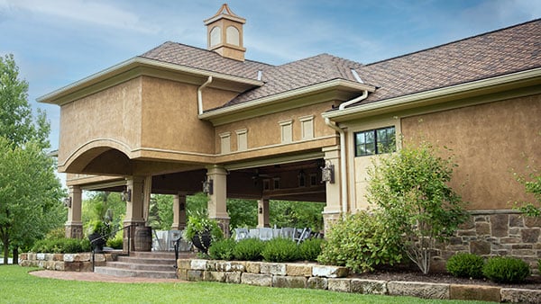 Exterior of the open-air Vineyard Pavilion at Gervasi Vineyard, a scenic venue for group gatherings, team-building, and corporate events.